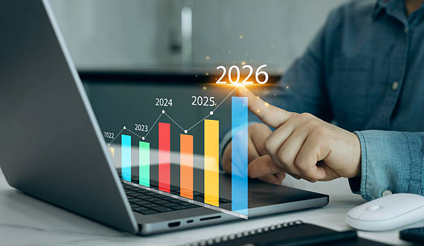 istock Increase arrow graph corporate business future growth year 2026. New opportunity, challenge and strategy. New plans,goals and visions in business for new year 2026. 2214074819