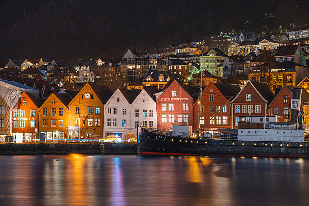 istock Bryggen Wharf Bergen Norway illuminated at night 2214080590