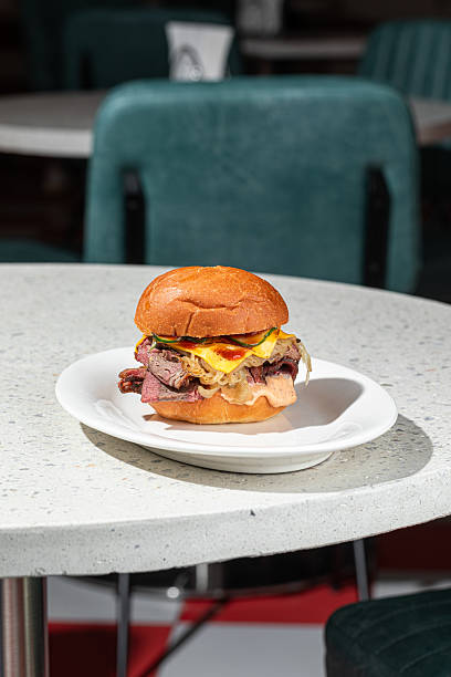 istock Appetizing american grilled brisket cheeseburger 2214084547