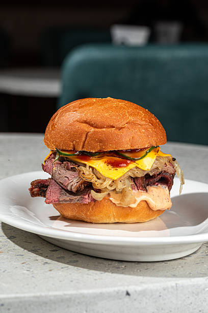 istock Appetizing american grilled brisket cheeseburger 2214084561