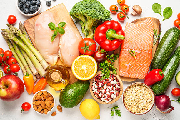 istock Healthy food assortment on white background. 2214085494