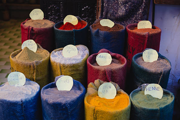 Many different spices on a Mediterranean market in Fez, Morocco