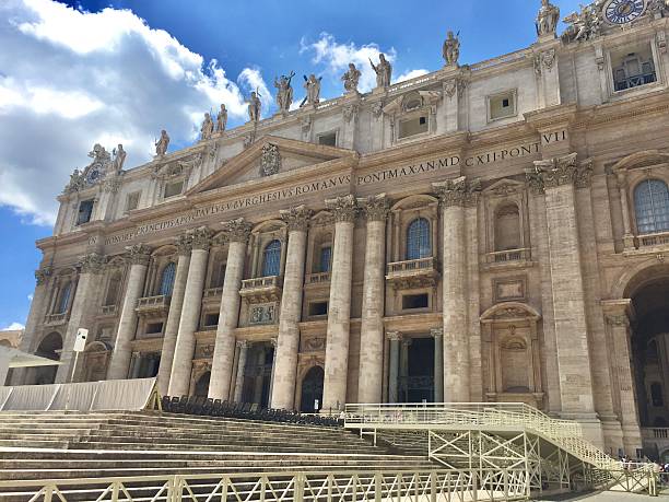 Vatican City 04/24/2018 The Entrance and facade of  St Peters Basilica designed by Bernini