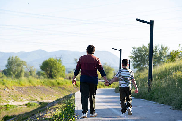 Father and son hiking