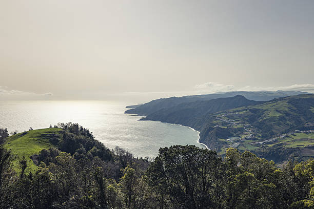 sao miguel coastline, azores islands, portugal, europe. seen from miradouro do pico dos bodes.