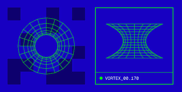 Vortex wireframe model shape Vortex wireframe model shape on high tech background astrophysics stock illustrations