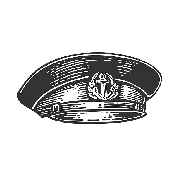 Captain hat. Vector black engraving vintage illustrations. Isolated on white background.