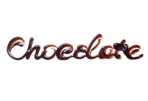 Inscription Chocolate drawn with melted dark chocolate isolated on a white background