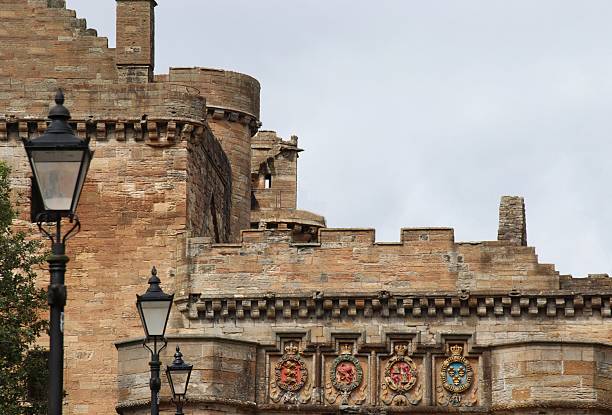Emblems above the gate of Linlithgow Palace in Scotland