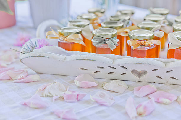 Homemade honey filled in jars as a gift