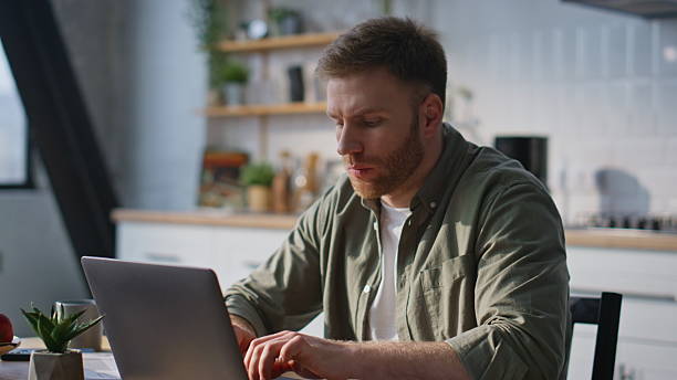 istock Successful freelancer working computer in home office closeup. Portrait manager 2214124445