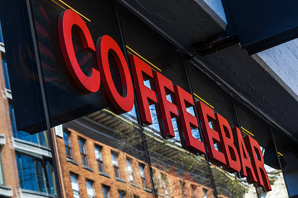 Vancouver, British Columbia Canada - April 19, 2025: Entrance of a local coffee shop  located in downtown Vancouver.