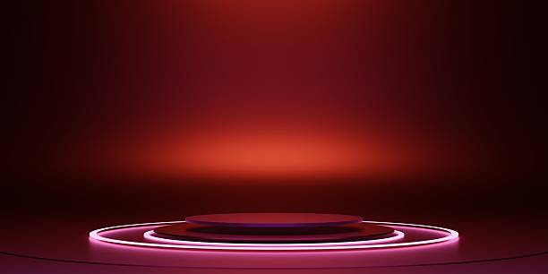 istock Neon circle showroom, technology, background, abstract, light, 3d illustration 2214158074