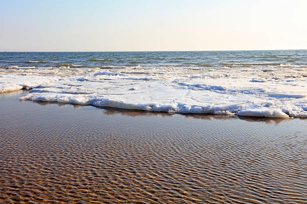 beach and sea ice, closeup of photo