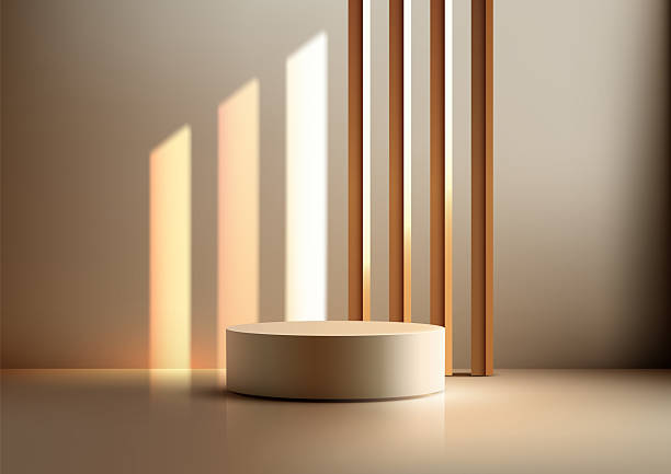 istock minimalist 3d beige cylindrical podium mockup for product display showcase modern geometric wood warm light shadows 2214166513