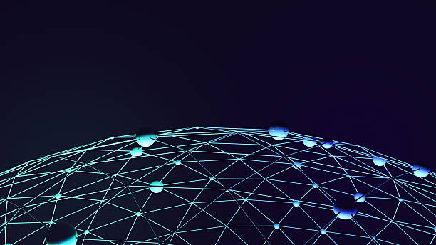 istock Digital mesh network dome with glowing nodes on dark background representing global communication and connectivity 2214166872