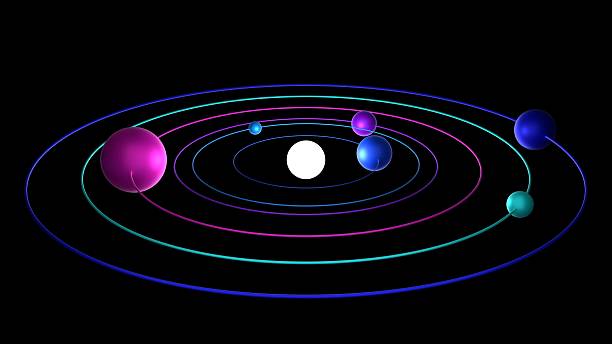 Digital artwork of multicolored orbiting spheres around a luminous white core representing atomic or planetary systems for scientific visualization