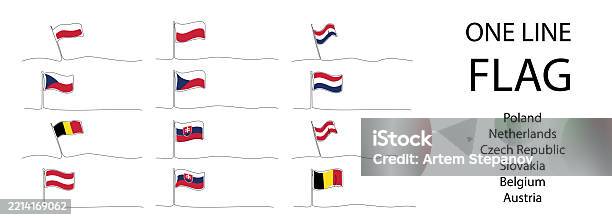 Single Line National Flag Set Continuous Drawing Symbols Stroke Vector ...