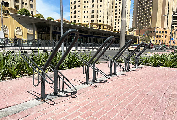 istock Modern empty bicycle parking racks. Urban mobility infrastructure that promotes environmentally friendly transport. Dubai, UAE, April 7, 2025 2214175003