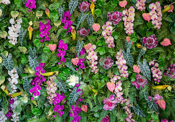 istock Artificial plants and orchids on the walls. 2214182593