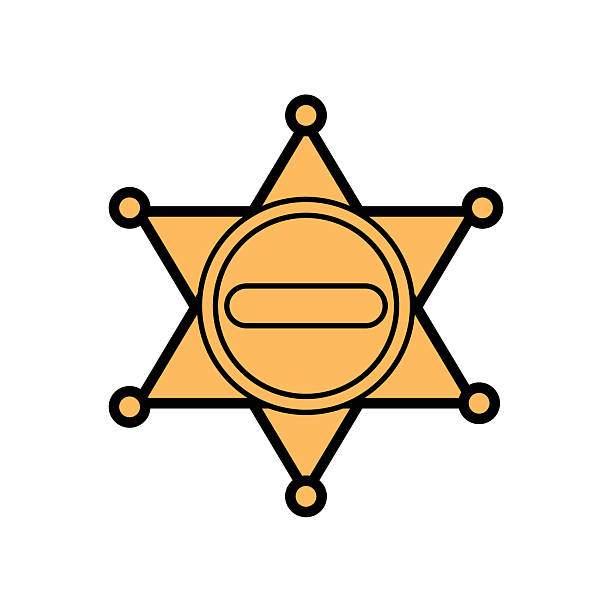 istock Cowboy sheriff star shaped badge. Cowboy western and wild west theme concept. Hand drawn vector illustration. 2214183258