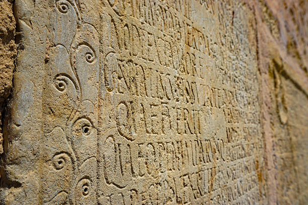Ancient greek text marble carving. Ephesus excavation site. Turkey