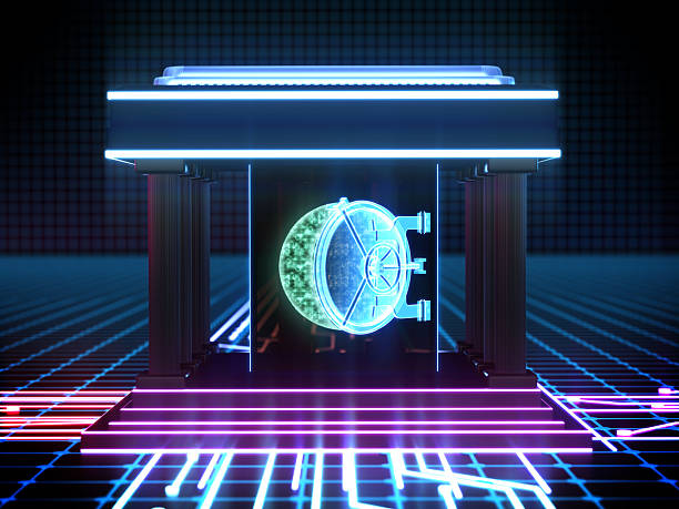 istock New technology showcase demonstrating digital banking, advanced CPU architecture and digital circuitry in a futuristic setting. 3D illustration 2214186303