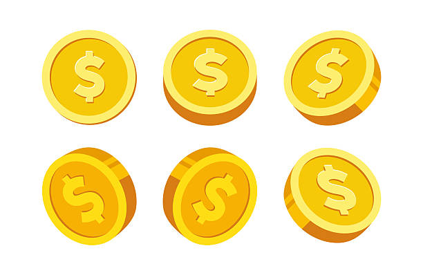 Golden Coin Icons with US Dollar Currency Symbols Vector Set. Illustration of shiny gold coins. Financial, economic, crypto, investment design concepts. change stock illustrations