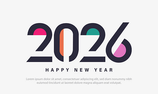 frohes neues jahr 2026 grußkarten-designvorlage. - neujahrsgruß 2026 stock-grafiken, -clipart, -cartoons und -symbole