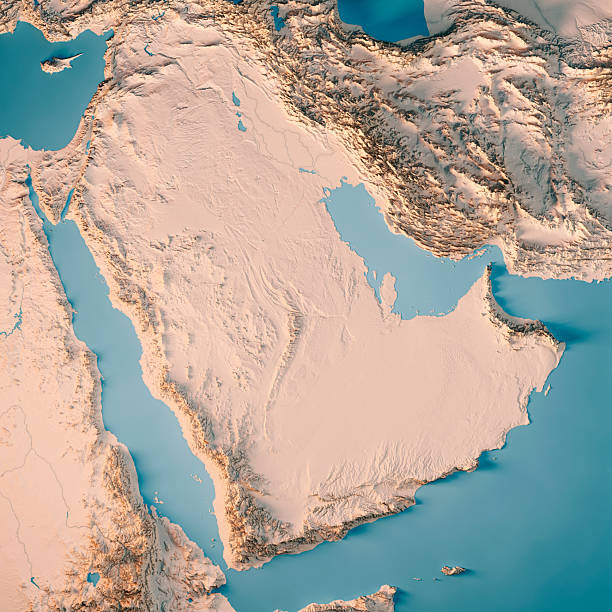 istock Six Arab Gulf States Topographic Map 3D Render Neutral 2214199270