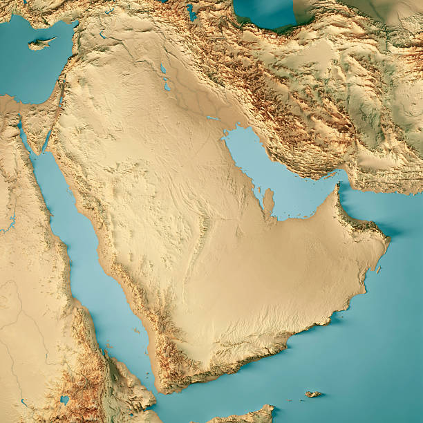 istock Six Arab Gulf States Topographic Map 3D Render Color 2214199341