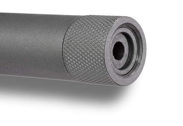 istock Gun part on the end of a threaded barrel to prevent damage with a shadow below 2214200915