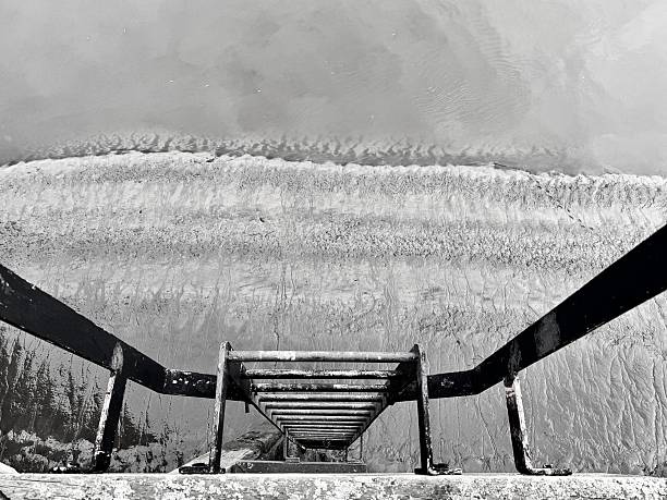 Looking down a ln iron ladder leading to the River Tyne at low tide