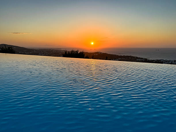 istock Pool view on sunset from Paros island, Greece 2214202495