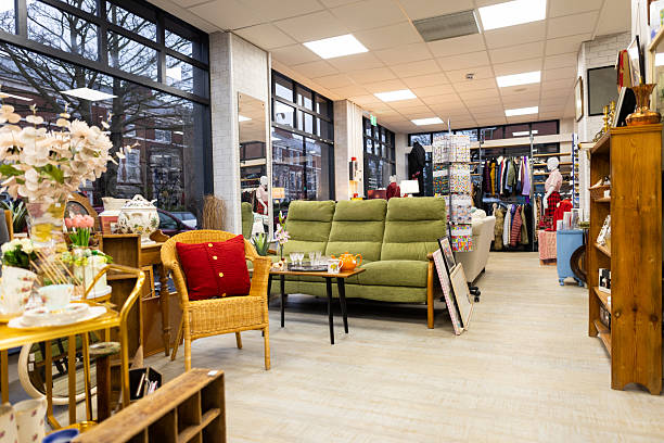 istock Interior Of A Charity Shop With Second-Hand Goods On Display 2214205782