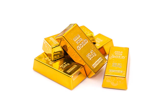 istock gold bars isolated on white background. 2214213368