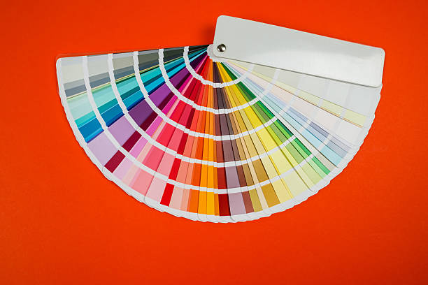 istock Color palette, paint swatch guide, color catalog on orange background 2214215378