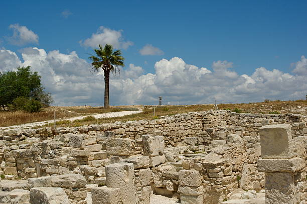 istock Ancient Stone Ruins with Palm Trees and Scenic Clouds in Open Landscape 2214220309