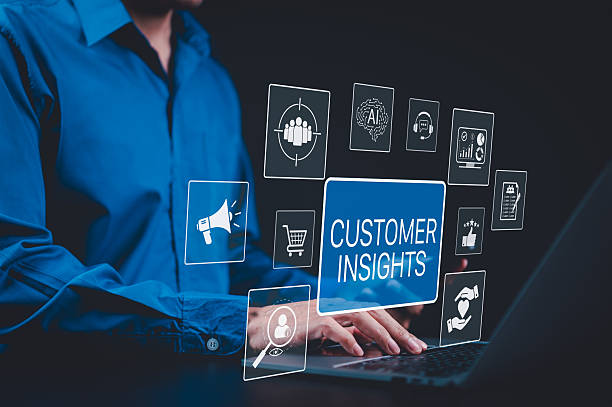 istock Customer Insights and Marketing Strategy Analysis Concept. Professional analyzing customer insights on icons representing digital marketing, AI analytics, customer data, and behavior tracking tools. 2214228007