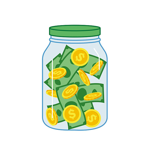 glass jar filled with dollar coins and banknotes; perfect for financial planning visuals, budgeting concepts, wealth accumulation, personal finance themes glass jar filled with dollar coins and banknotes; perfect for financial planning visuals, budgeting concepts, wealth accumulation, personal finance themes- vector illustration strategic themes stock illustrations