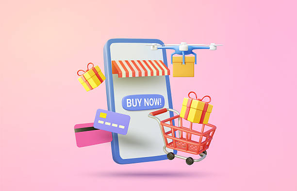 istock 3D Vector Illustration Render of Mobile Shop, Showing BUY NOW Sign, Drone Transporting Parcel Box, Shopping Cart, Gift Box and Credit Card, Online Shopping Concept, Ordering and Delivery. 2214230307