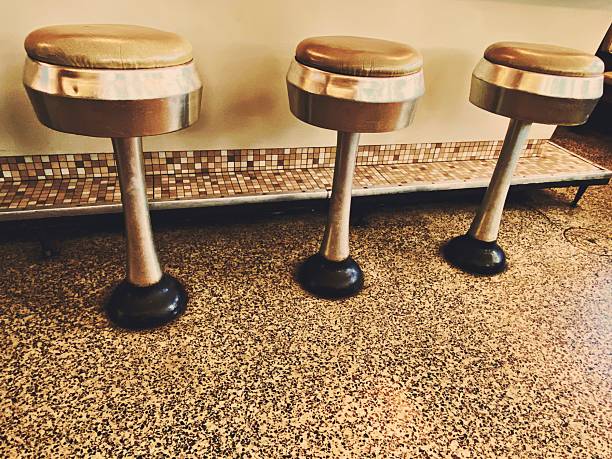 Vintage Diner Counter Stools with Terrazzo floor In beige
