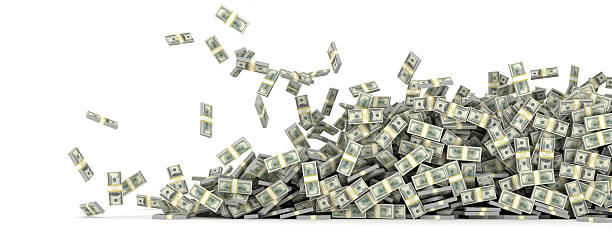 istock Falling bundles of us dollars on white background 2214239357