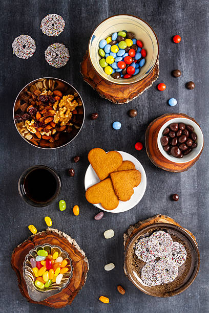 istock Various sweet food on black background. 2214240610