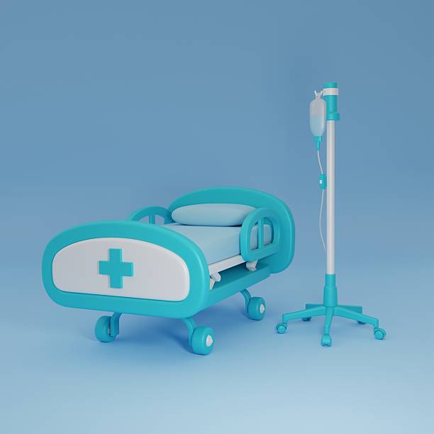 istock 3d hospital bed icon with intravenous drip. 2214249050