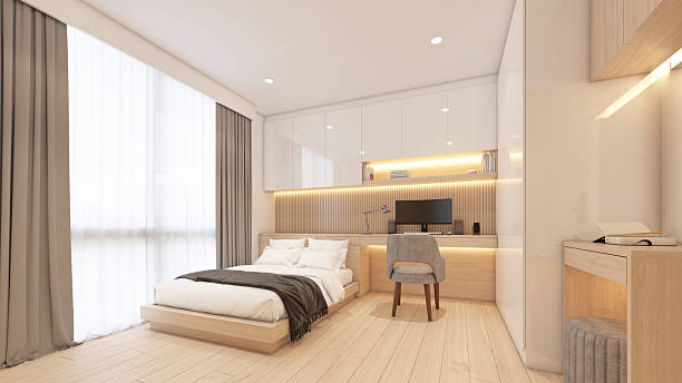 istock Modern minimalist style bedroom 2214250572