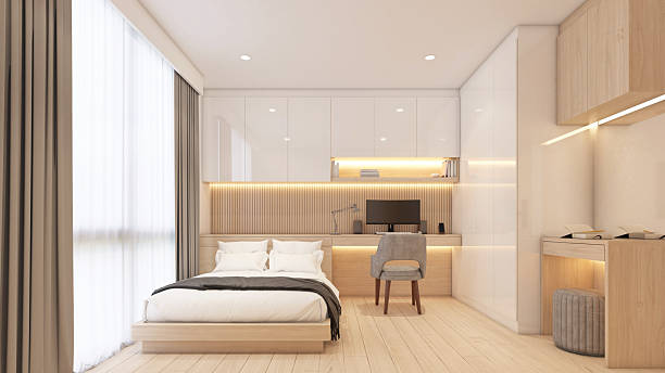 istock Modern minimalist style bedroom 2214250575