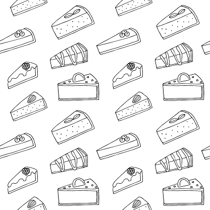 Square Shape Cheesecake Vector Drawing Cheesecakes Seamless Pattern Hand Drawing Vector Illustration Stock ...