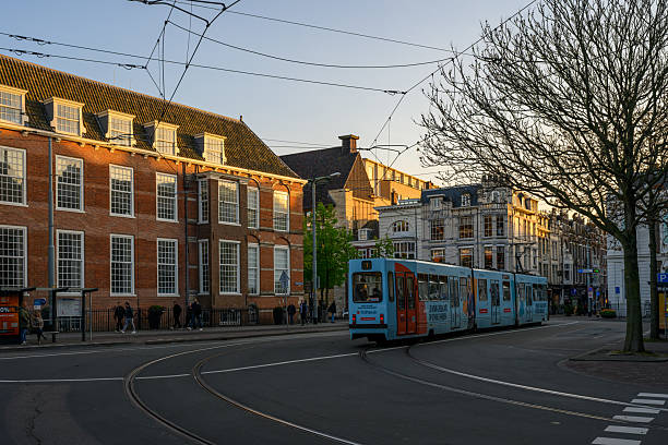 Trams waiting at Central Station in Amsterdam the Netherlands