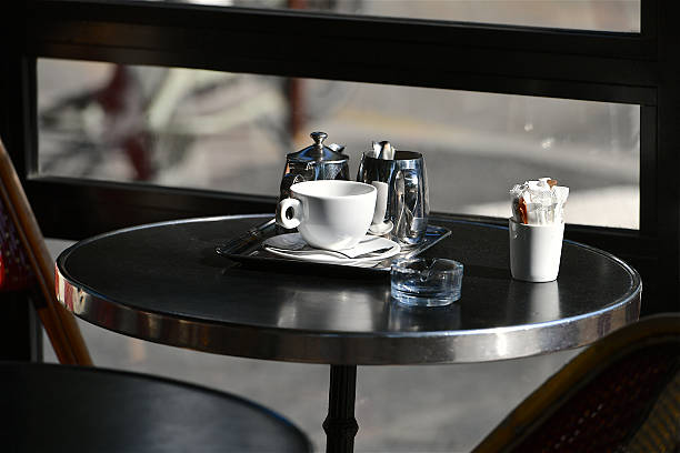Paris, France-05 09 2025: A cup on a Parisian brasserie table, France.